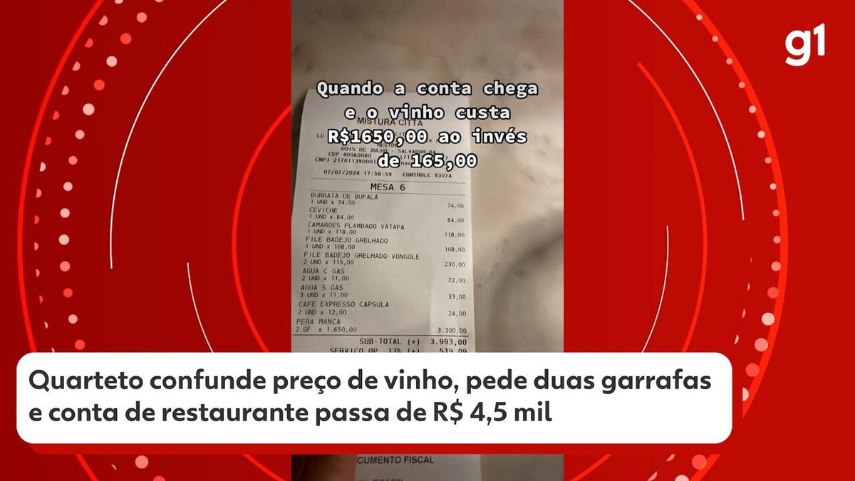 Jovens que se confundiram e pagaram R$ 1.650 em vinho em restaurante na Bahia ganham jantar de cortesia – G1